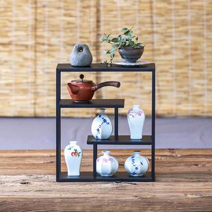 桌面博古架茶具置物架铁艺中式紫砂壶摆放架多宝格摆件茶壶古董架