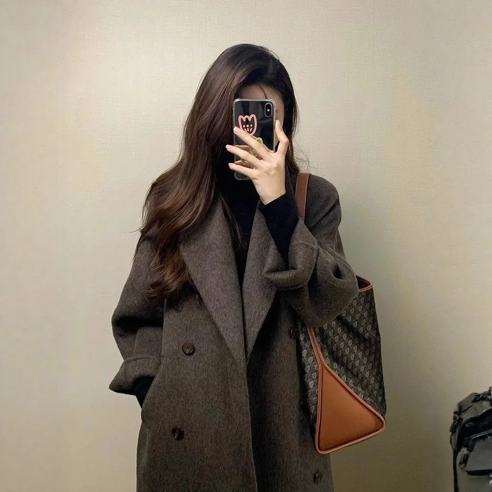 美拉德穿搭高级感毛呢大衣女秋冬加厚过膝中长款韩系风呢子外套,女装/女士精品,大码呢大衣,淘宝优惠券,粉丝福利购,淘宝优惠卷