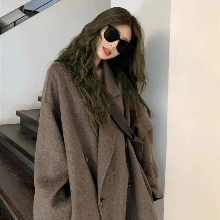 摩卡呢子宽松中长款慵懒感秋冬加厚咖显瘦高级毛呢大衣女外套过膝,女装/女士精品,大码呢大衣,淘宝优惠券,粉丝福利购,淘宝优惠卷