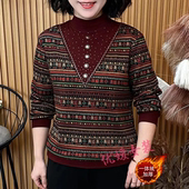 加绒加厚民族风条纹卫衣宽松金属扣装 冬季 新款 饰休闲百搭妈妈上衣