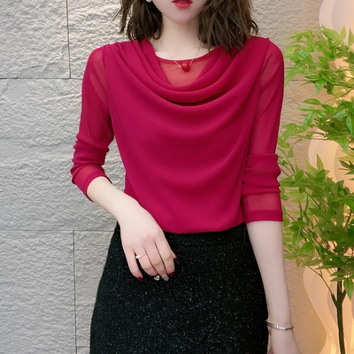 弹力显瘦新款款时尚长袖自由领