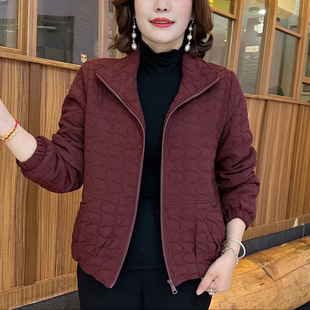 冬季 加棉外套气质百搭立领妈妈休闲纯色保暖减龄撞色拉链棉服 新款