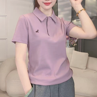 夏季新款韩版短袖T恤polo领小马刺绣百搭显瘦减龄纯色休闲上衣女