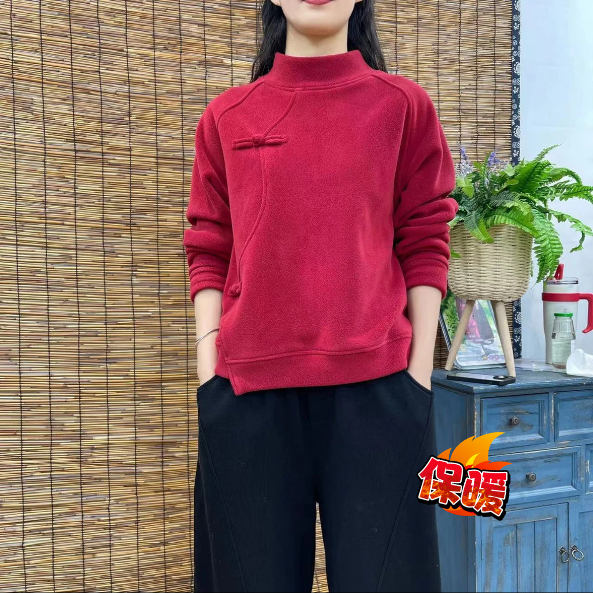 冬季新款盘扣国风卫衣气质百搭显瘦减龄设计感休闲纯色套头上衣女