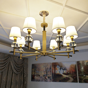 美式 简约全铜吊灯欧式 创意水晶设计师家用客厅卧室吊顶灯 现代时尚