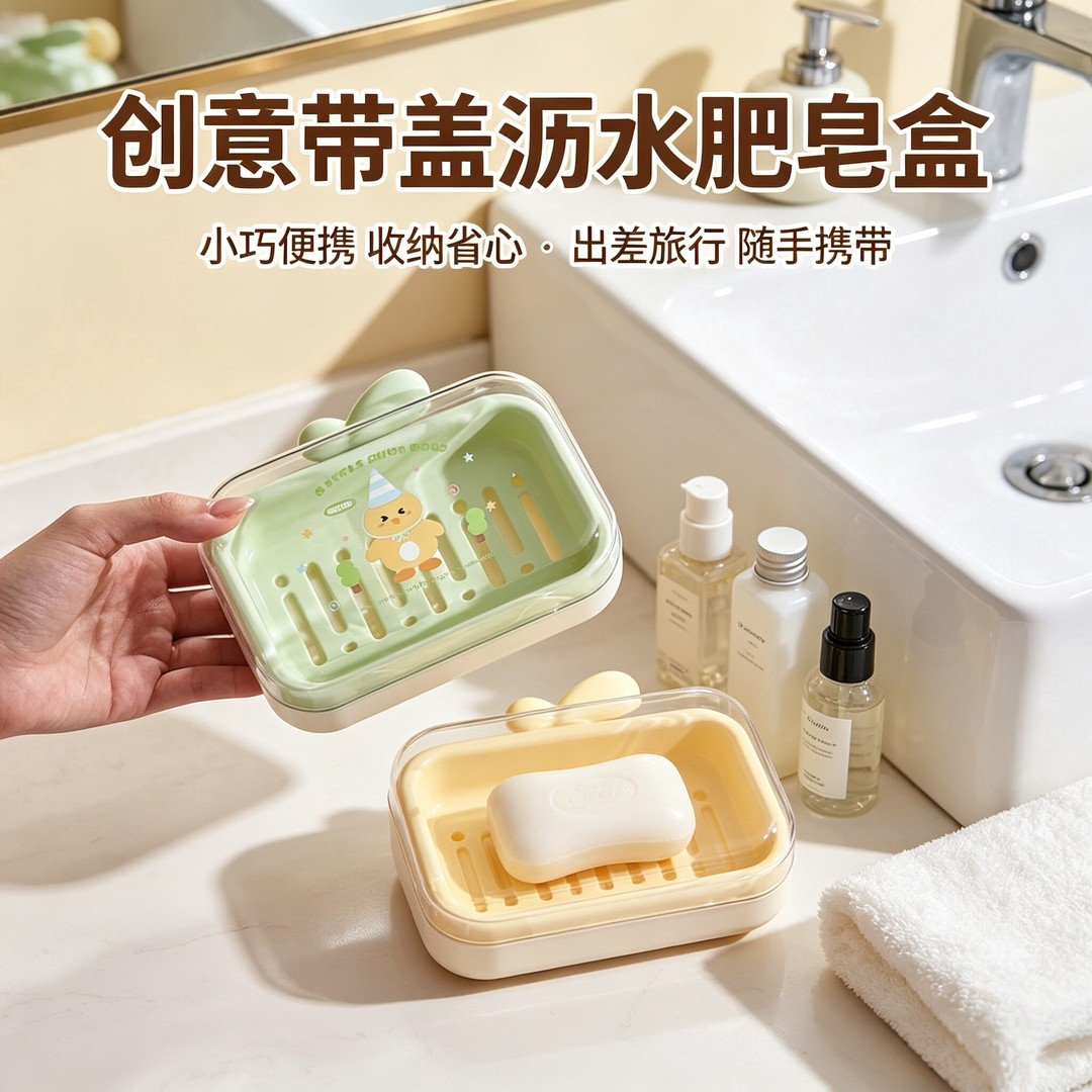 肥皂盒创意带盖沥水便携式学生宿舍卫生间家用浴室双层大号香皂盒