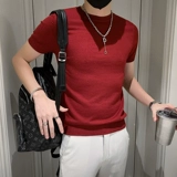 Трикотажная летняя футболка с коротким рукавом, шелковый трендовый цветной свитер с круглым воротником, короткий рукав, в корейском стиле