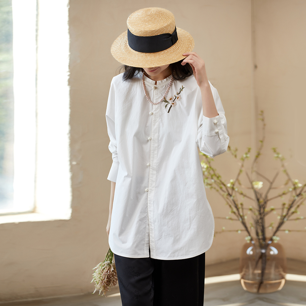 布小匠原创匹马棉绣花白色衬衫