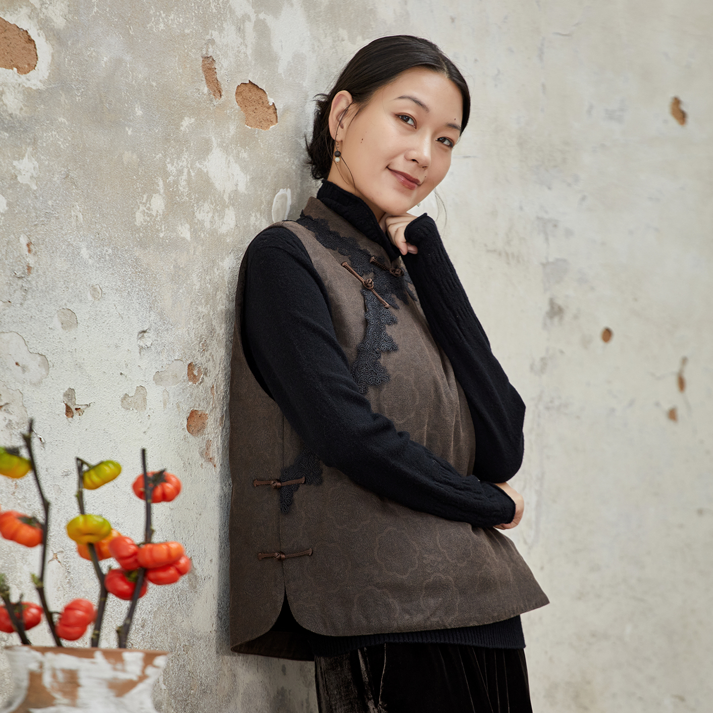 布小匠柞蚕丝提花香云纱夹棉马甲