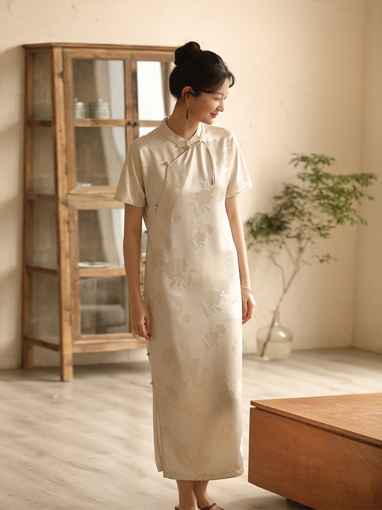 布小匠原创设计春季新款醋酸高级缎面提花改良旗袍女新中式连衣裙