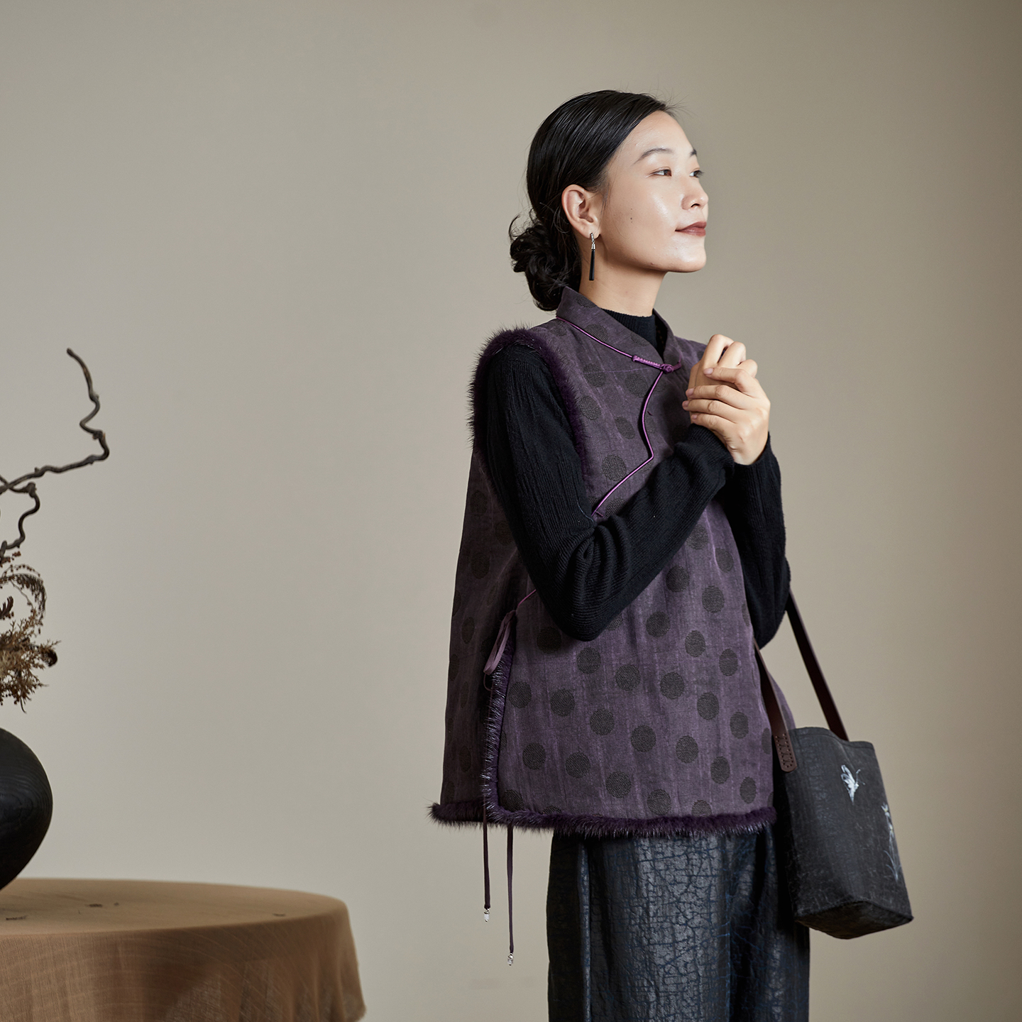 布小匠柞蚕丝香云纱夹棉马甲