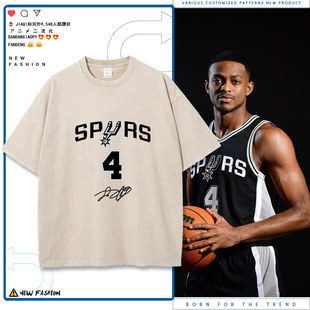 马刺队福克斯4号篮球衣水洗T恤男训练服短袖纯棉休闲上衣夏男女dt