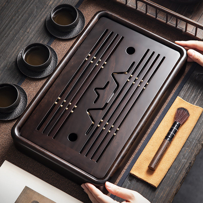 2025新款高端黑檀木茶盘家用可移动储水式实木茶托 托盘茶具小茶