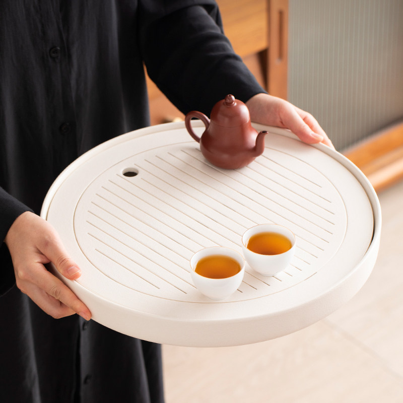 2025新款圆形陶瓷茶盘家用办公室功夫茶具泡茶台沥水茶托盘小茶台