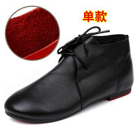 2026 Summer New style fleece leather shoes, genuine leather flat casual shoes, mom shoes, oversized women's shoes, 41-43 ankle boots for women thumbnail 3