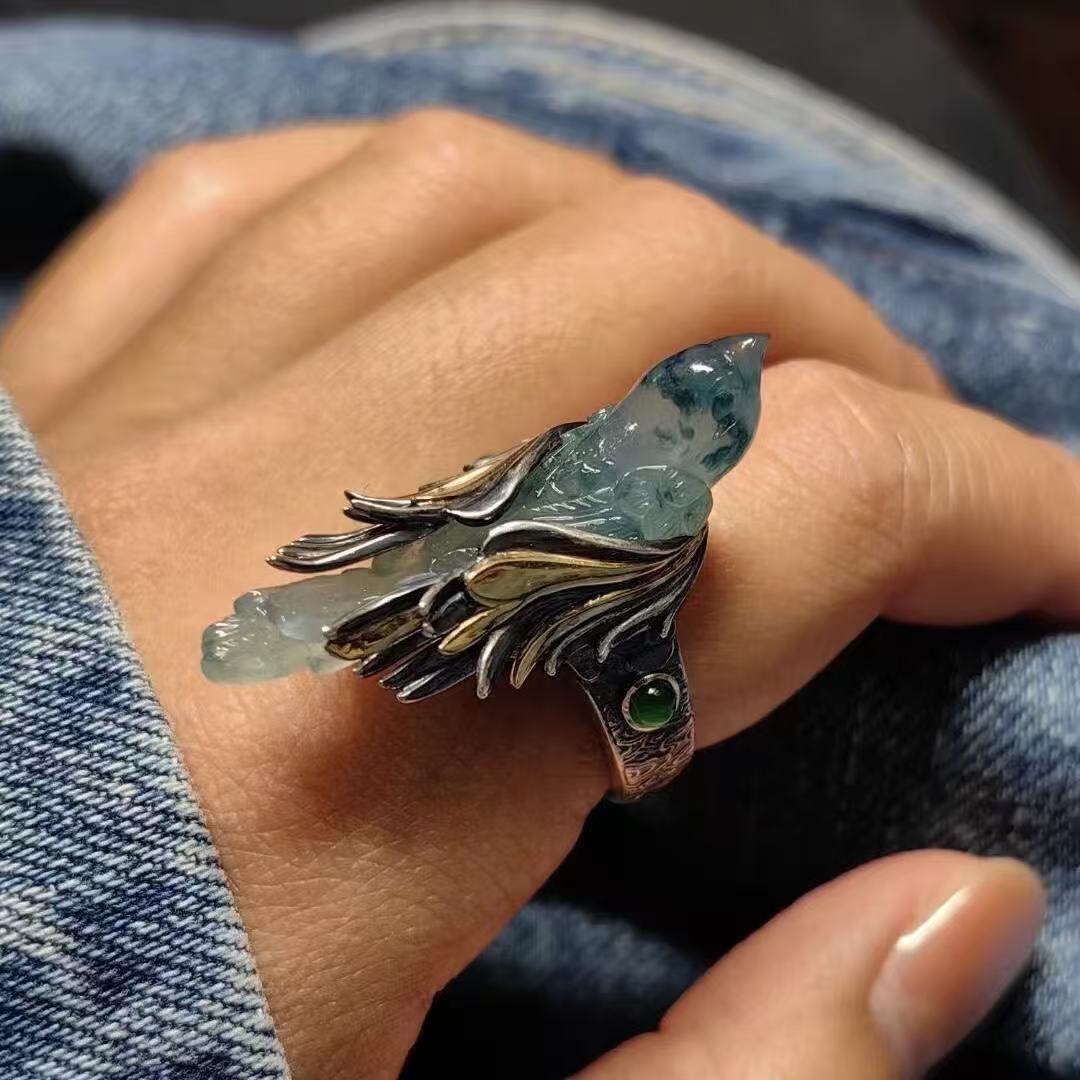 「绝壁孤芳」复古飞鸟戒指女新中式古风小众设计感开口可调节指环