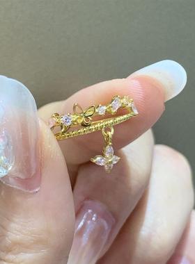 双层蝴蝶戒指女时尚少女甜美吊坠金色小众轻奢个性指环高级感手饰