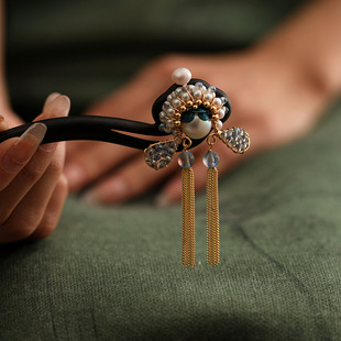 黑檀木发簪古风马面裙配饰刀马旦脸谱盘发簪子汉服旗袍发饰头饰女