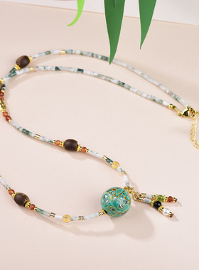 非遗大漆珠天然水草玛瑙沉香项链