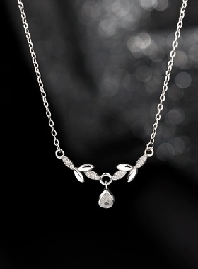 S999足银麦穗项链女锁骨链百搭