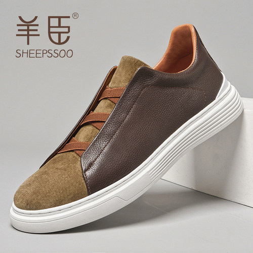 高端头层牛皮鞋子男鞋翻毛皮乐福鞋一脚蹬懒人平板鞋休闲百搭潮鞋