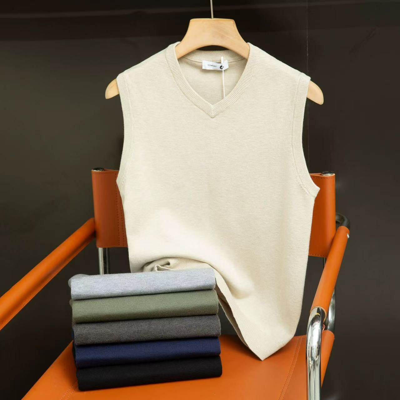 商场同步款！亲肤软糯舒适！秋冬男士外贸纯色V领针织衫马甲背心,男装,背心,淘宝优惠券,粉丝福利购,淘宝优惠卷