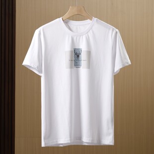 【雅家撤柜】减龄印花!凉感冰氧棉白色短袖T恤夏季圆领体恤尾货