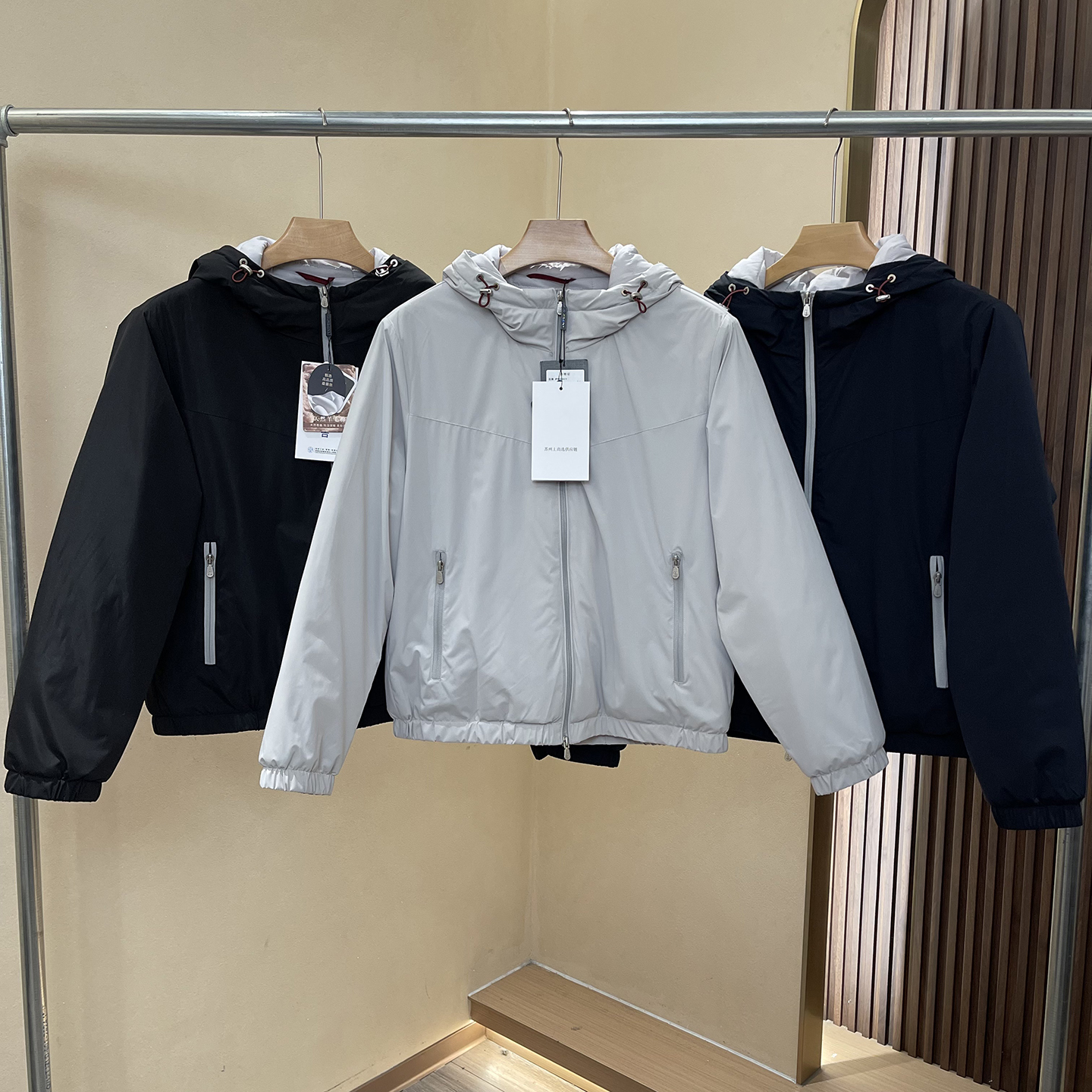 桑蚕丝+羊毛连帽防风棉衣棉服男