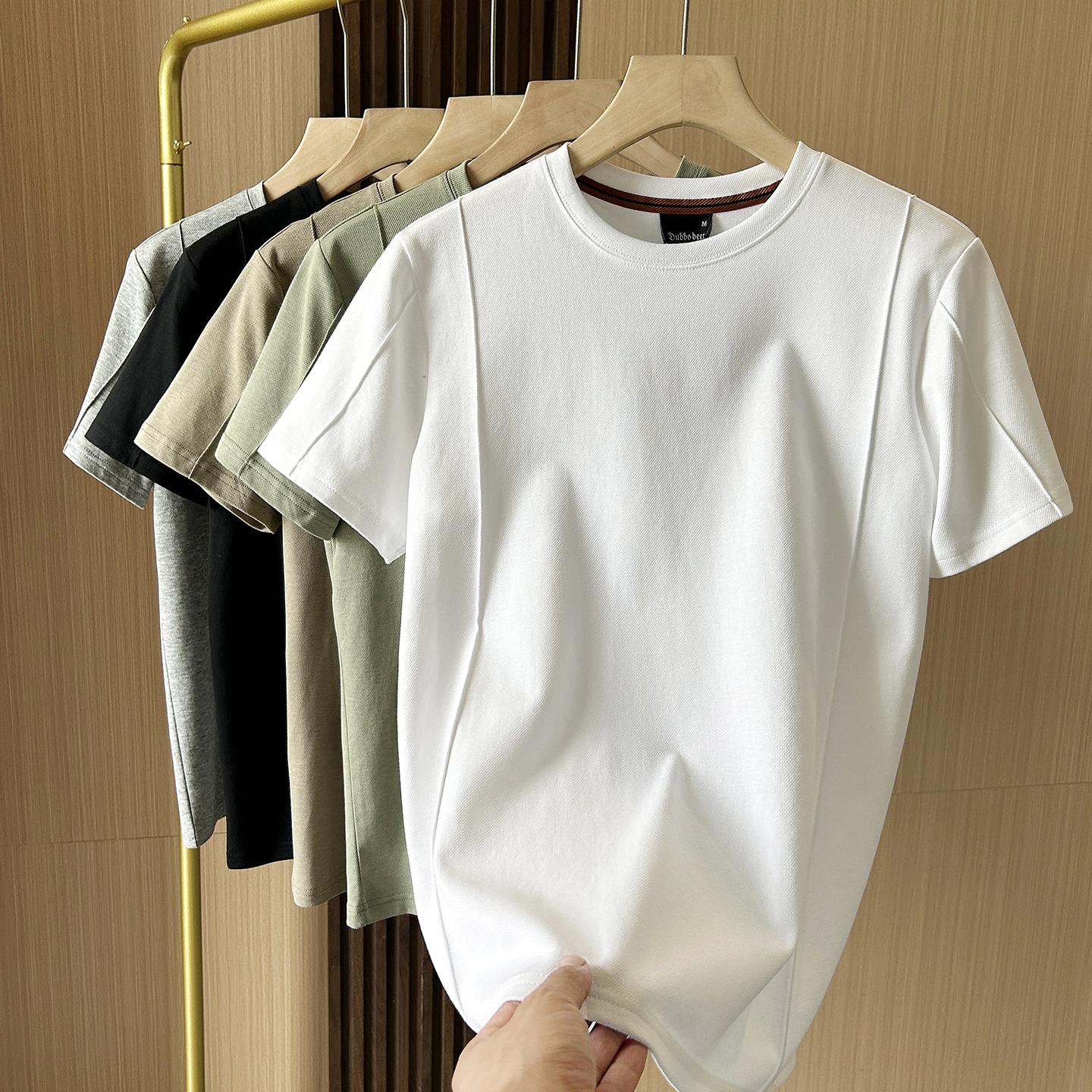 立体拼线高克重棉短袖T恤男圆领