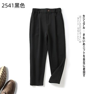 商务直筒青年松紧腰休闲小西裤 柜398 男士 秋季 黑色 微廓立体裁剪