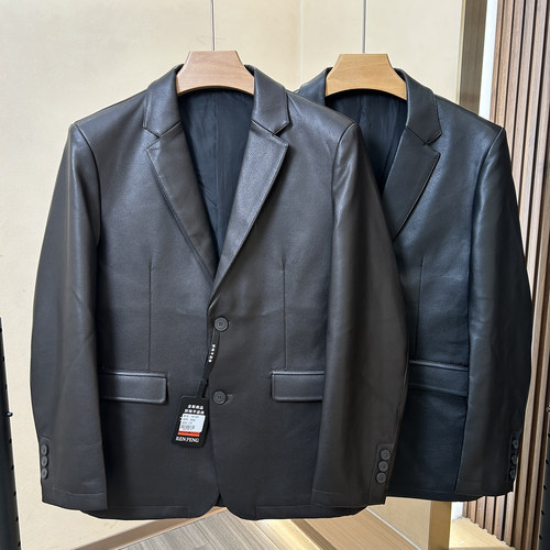 实物更惊艳！商务行政版！秋季男士平驳领皮衣西装西服外套中青年