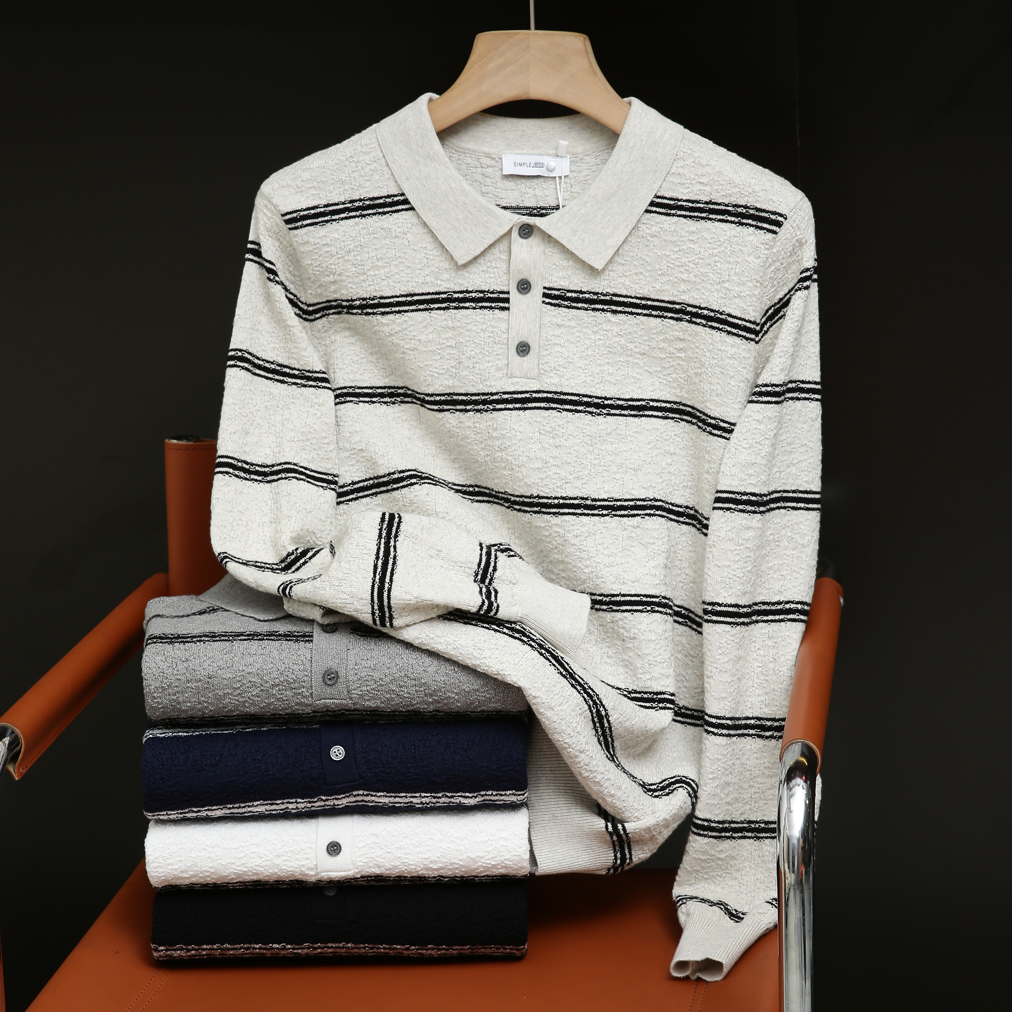 老钱风复古提花条纹针织衫商务男