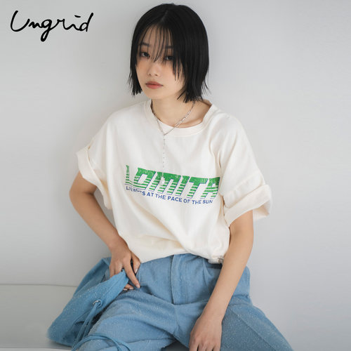 Ungrid水洗字母印花短袖棉T恤