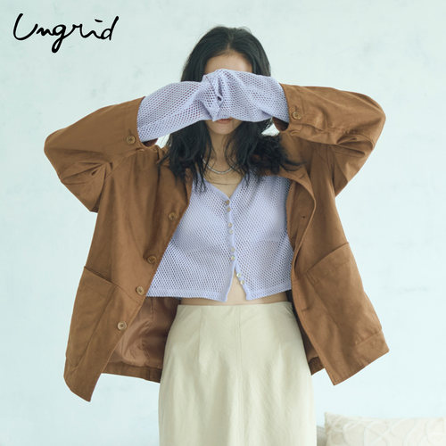 Ungrid网眼半透短款纽扣针织开衫
