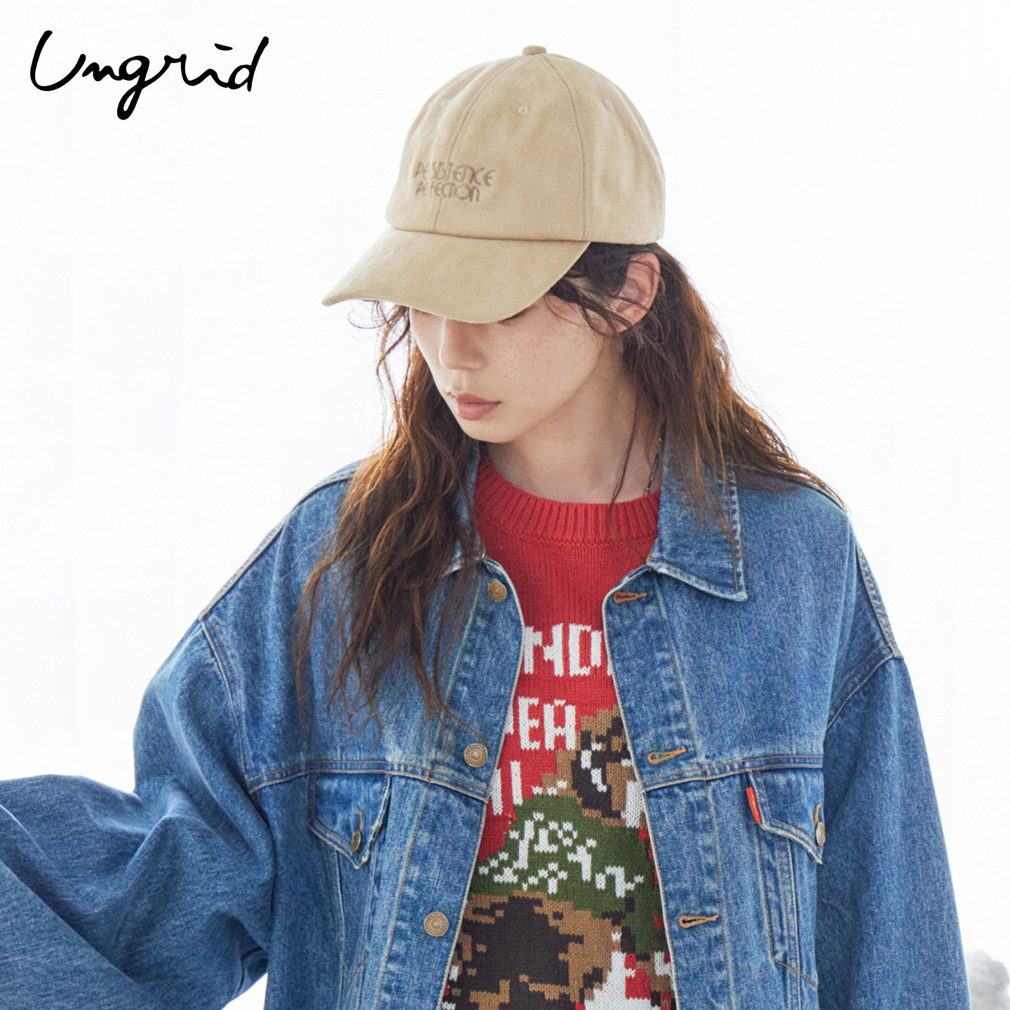 Ungrid25春秋日系显脸小棒球帽仿麂皮刺绣可调节鸭舌帽1125410441