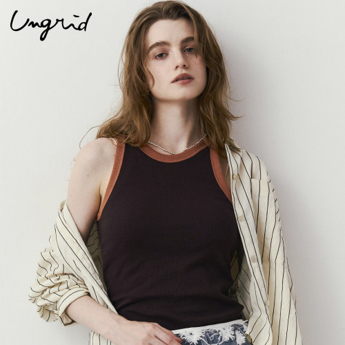 Ungrid2026秋新品日系带胸垫背心女撞色纯棉内搭打底无袖上衣