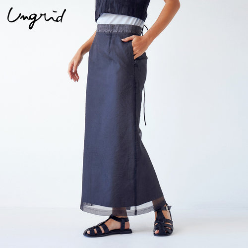 Ungrid根纱双层后开衩松紧半身裙