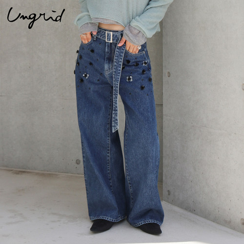 Ungrid串珠收腰牛仔裤