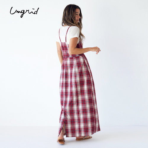 Ungrid格子修身复古女带连衣裙