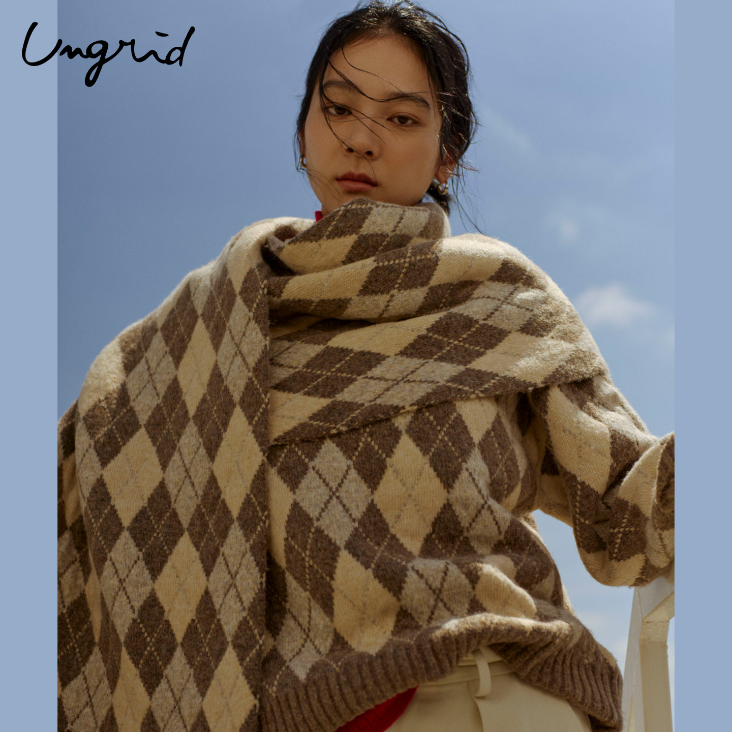Ungrid25秋冬新品菱格纹毛针织衫