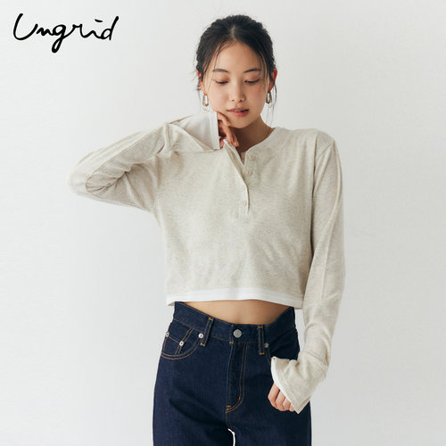 Ungrid26春季新品叠层亨利领T恤