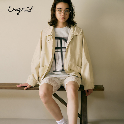 Ungrid2025春季宽松照片印花假两件分层长袖上衣T恤女1125127129