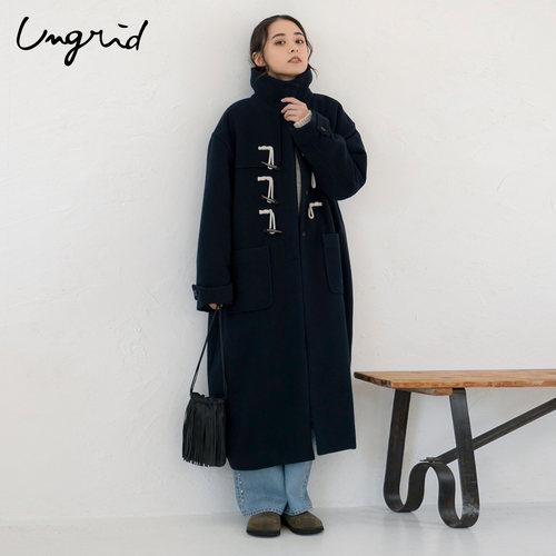 Ungrid学院风牛角扣毛呢大衣