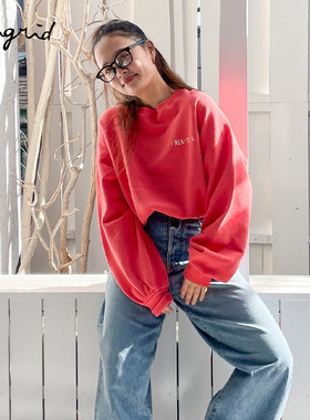 Ungrid2025春季新品宽松百搭圆领字母印花LOGO短款卫衣1125127125