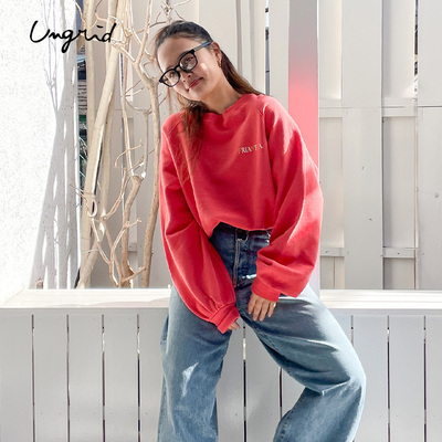 Ungrid2025春季新品宽松百搭圆领字母印花LOGO短款卫衣1125127125