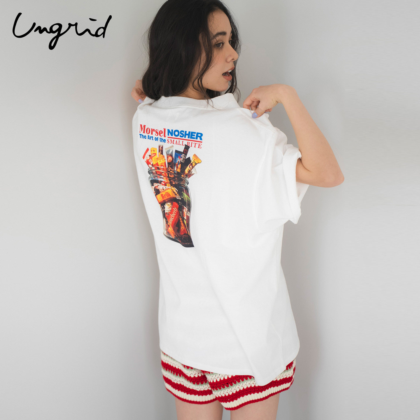 Ungrid26春季新品古着风logo糖果罐印花大版短袖棉T恤1126227433