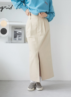 Ungrid2024冬季新品解构设计感前开衩休闲半身裙女士1124508307