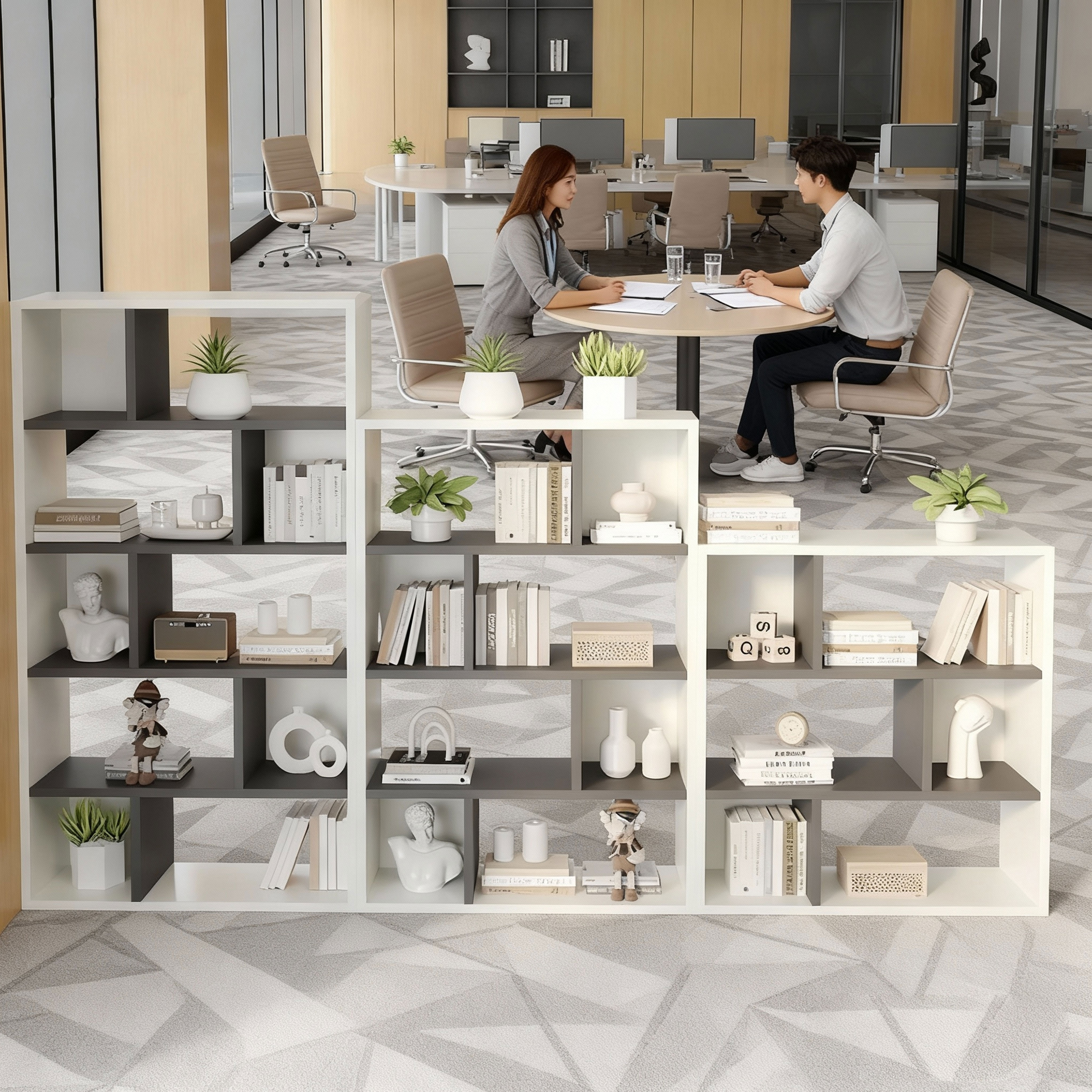 办公室隔断铁艺屏风装饰双面组合简约矮柜工位遮挡书架置物架落地