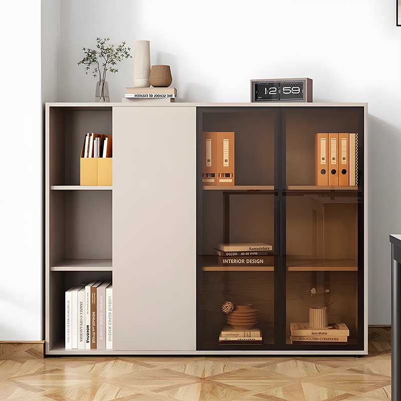 轻奢简约现代实木档案柜资料柜储物柜书柜玻璃带锁办公室文件柜子