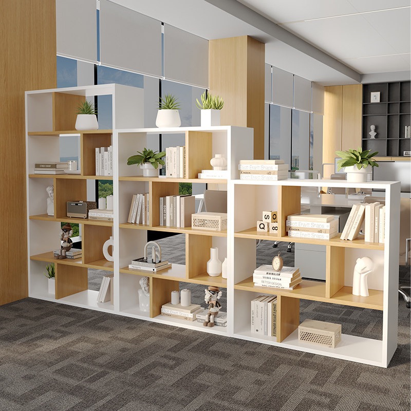 办公室隔断柜木质文件柜简约资料柜组合双面矮柜储物柜镂空展示柜